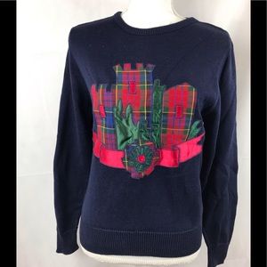 Navy Cotton Holiday Long Sleeve Sweater Sz M